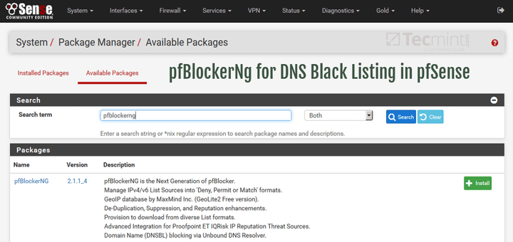 Configure pfBlockerNg for DNS Black Listing in pfSense