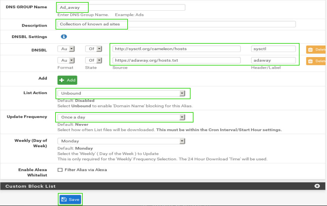 DNS BadList Configuration