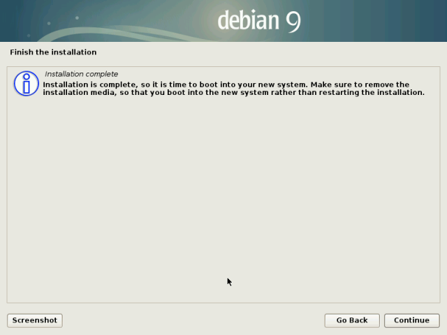 Debian 9-Installation abgeschlossen