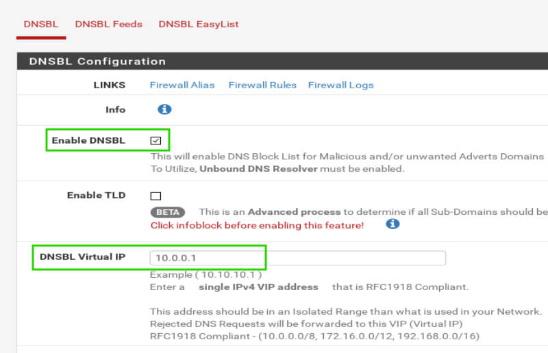 Enable DNSBL for pfSense