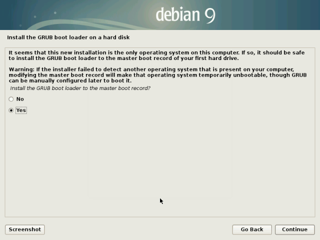  Instalar el Cargador de Arranque Debian 9 Grub