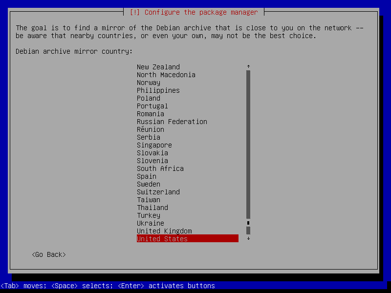 Choose Debian Archive Mirror