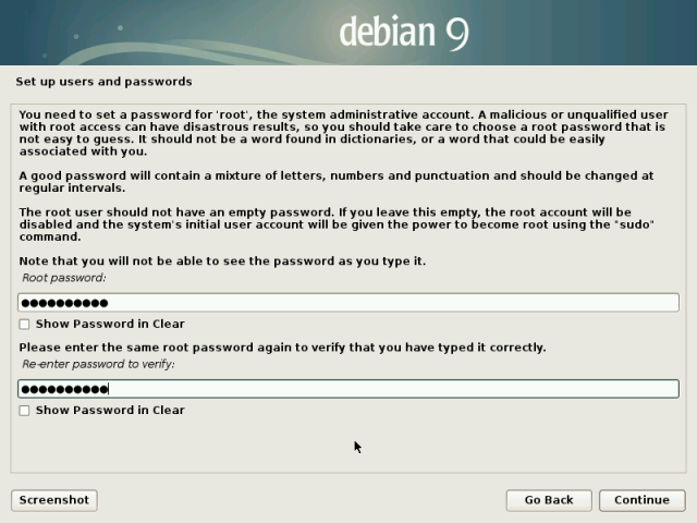 Imposta password radice Debian 9