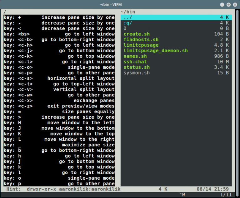 Vifm - A Commandline Based File Manager with 'Vi Keybindings' for Linux