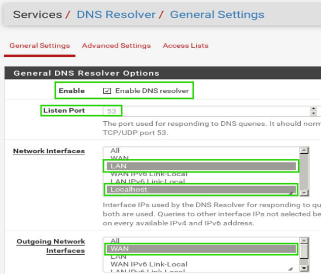 pfSense Enable DNS Resolver