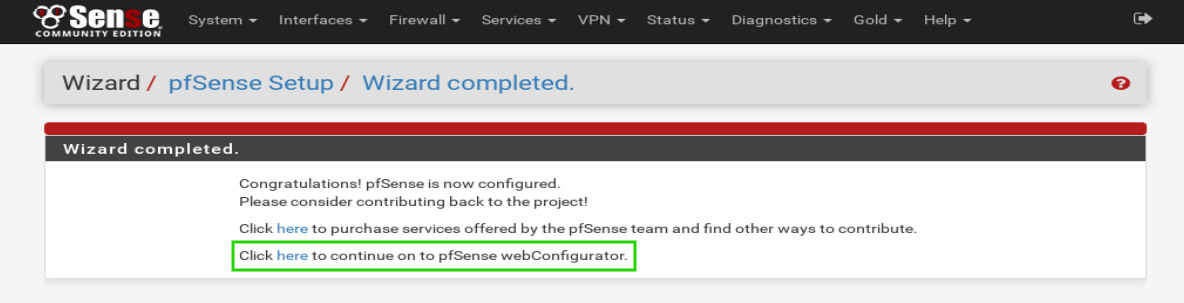 pfSense Wizard Completed