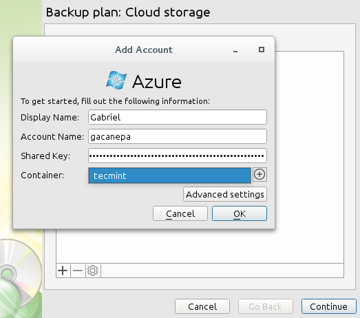 CloudBerry Backup Storage Account Details