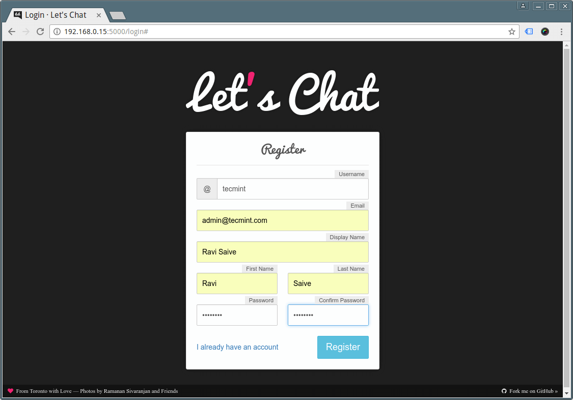 Create Lets Chat Account