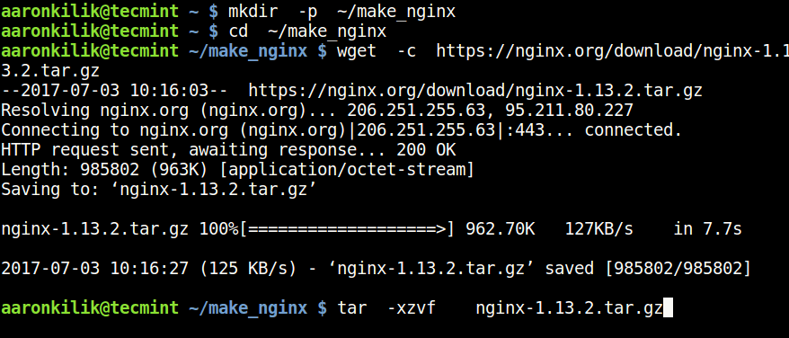  Descargar el paquete fuente de Nginx 