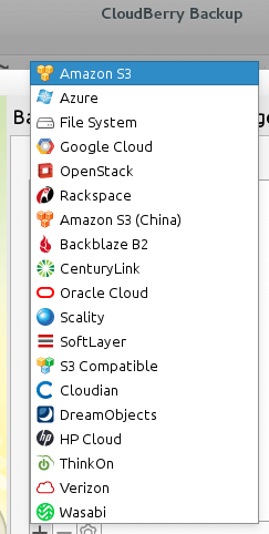  Seleccionar almacenamiento de copia de seguridad de CloudBerry 
