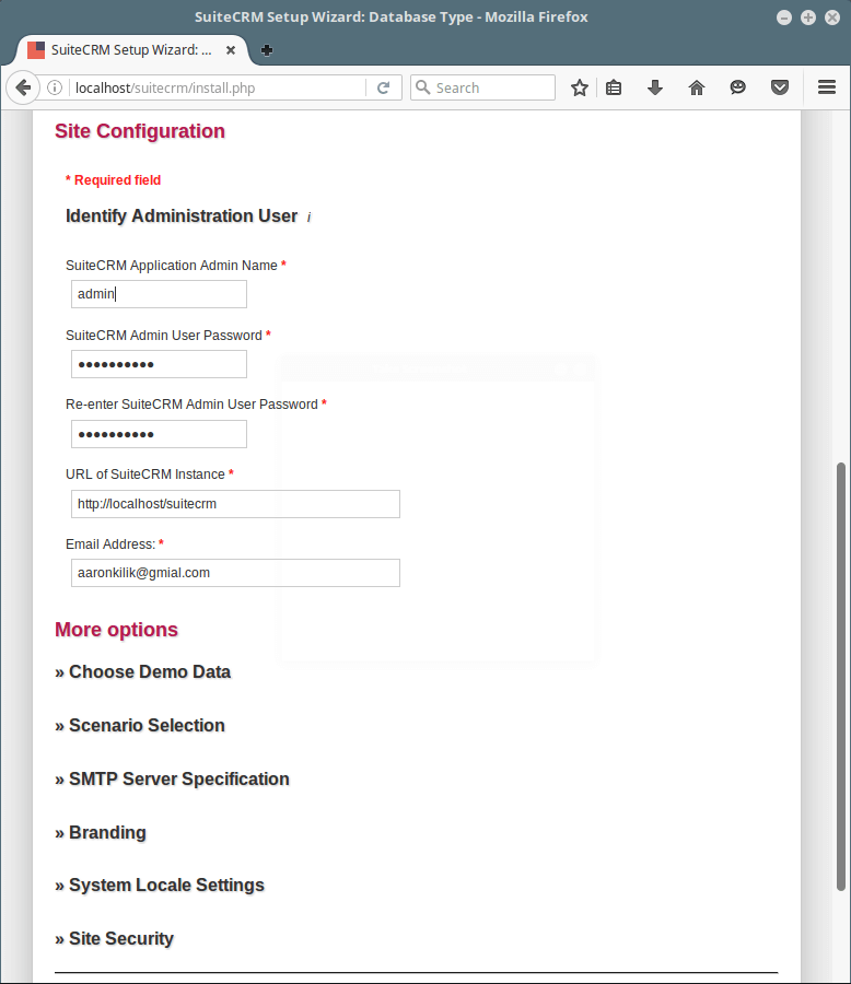 SuiteCRM Site Configuration