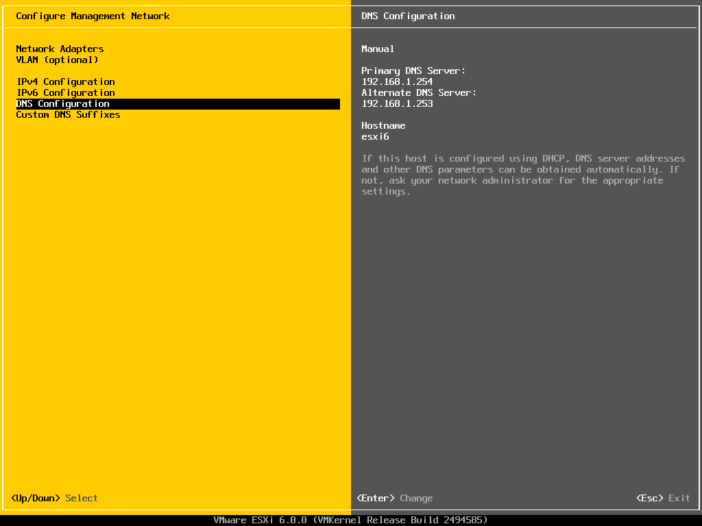 VMware ESXI DNS Configuration