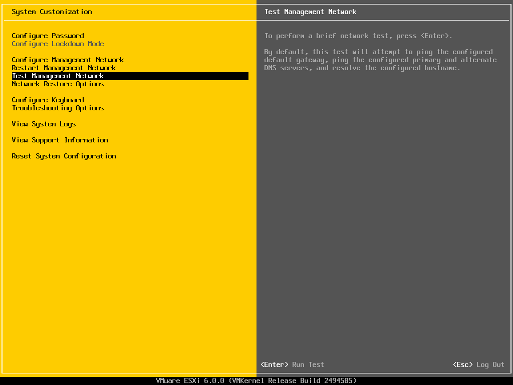 VMware ESXI Test Management Network