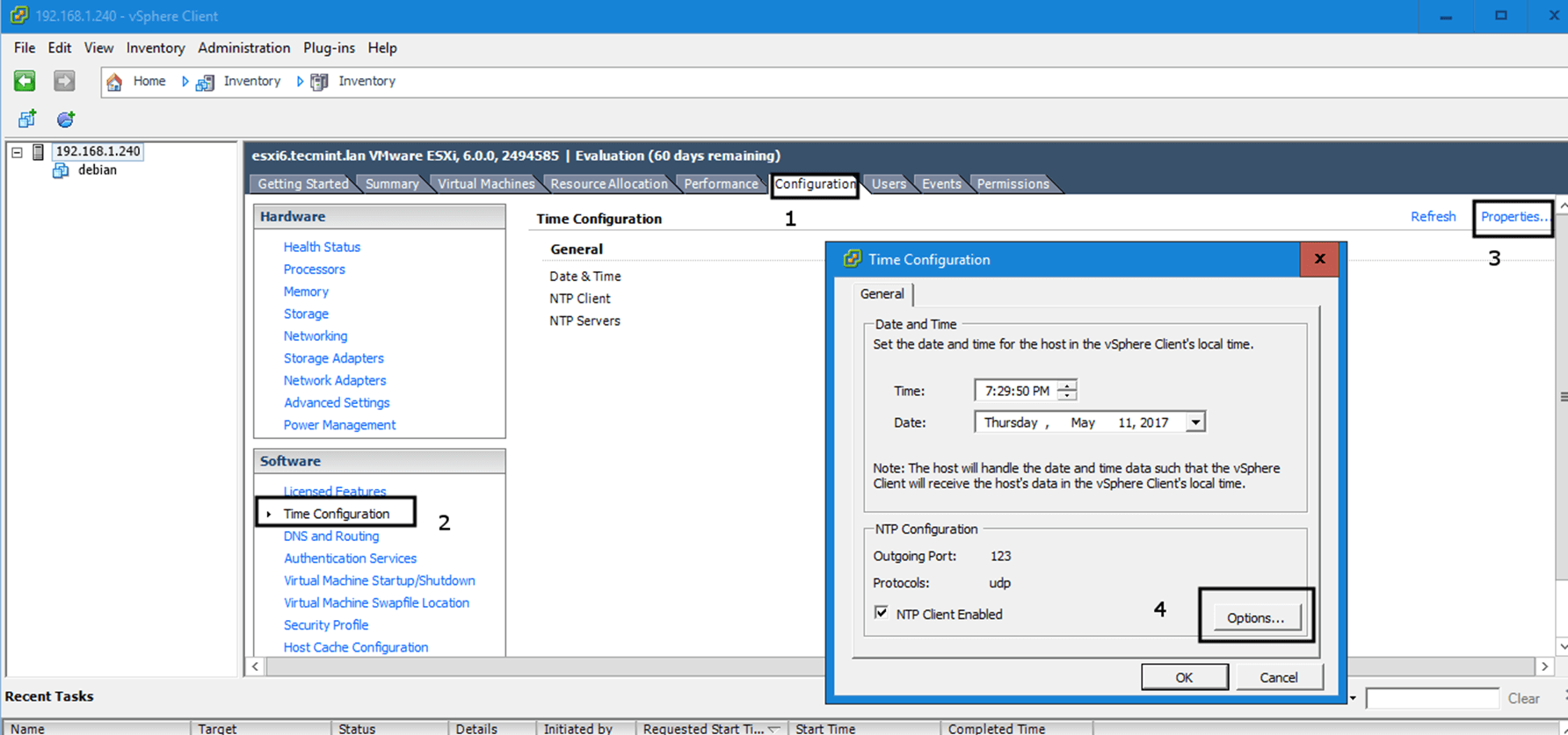 VMware vSphere Client Time Configuration