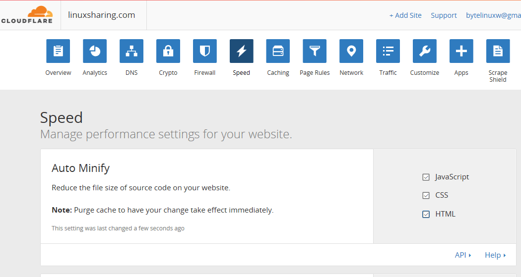 CloudFlare Auto Minify Settings