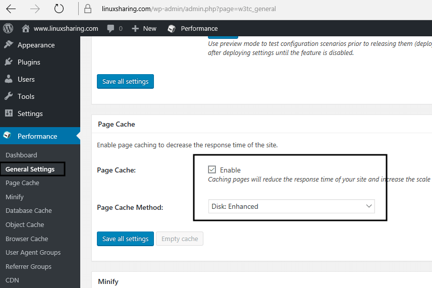 Enable Page Cache on WordPress
