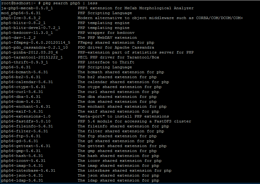 List PHP 5 Packages on FreeBSD