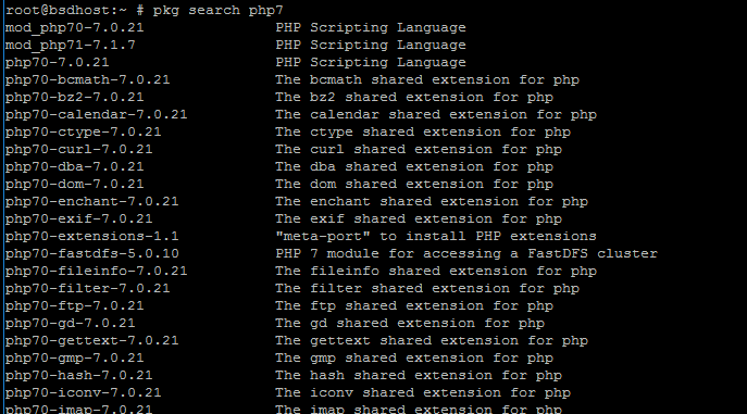  Lista de paquetes PHP 7 en FreeBSD 