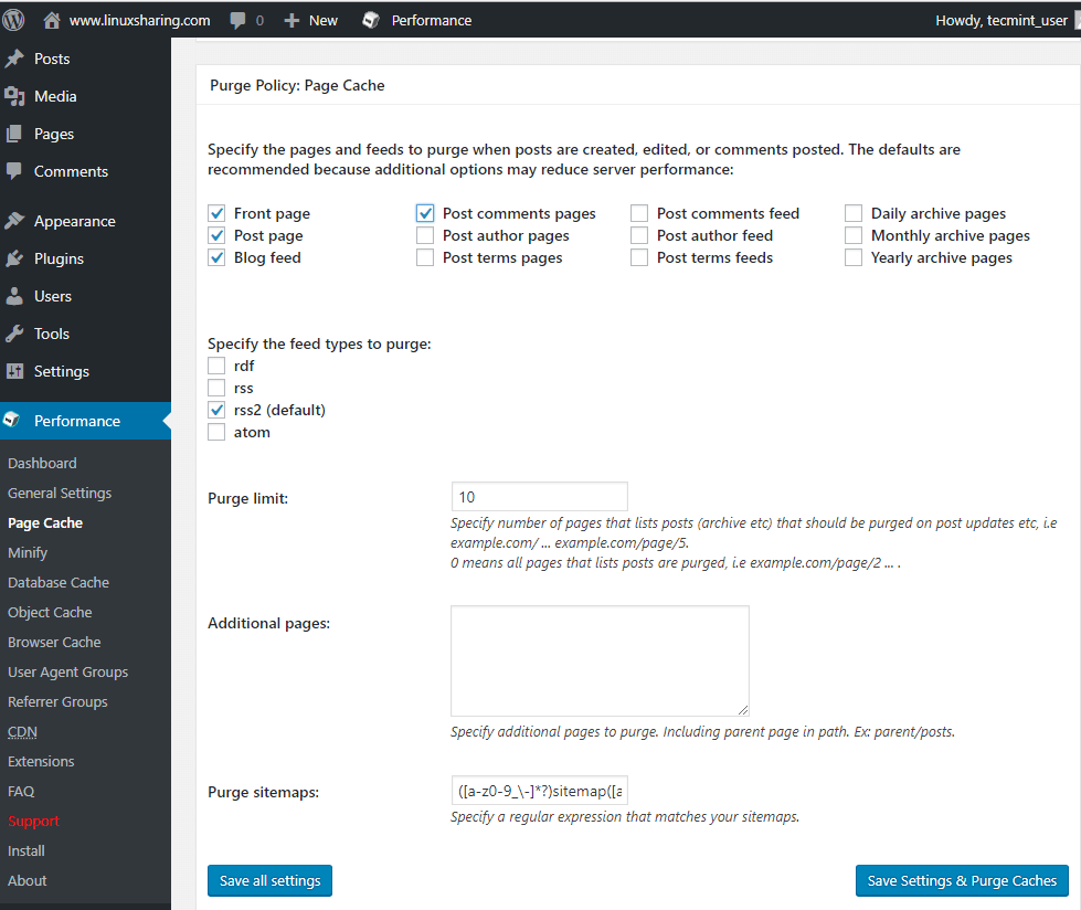 W3 Cache Purge Policy Settings