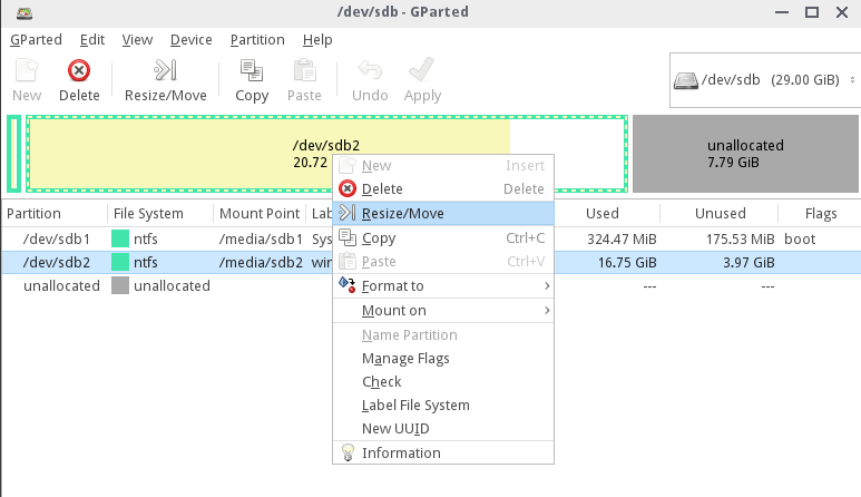 Resize Partition Using GParted