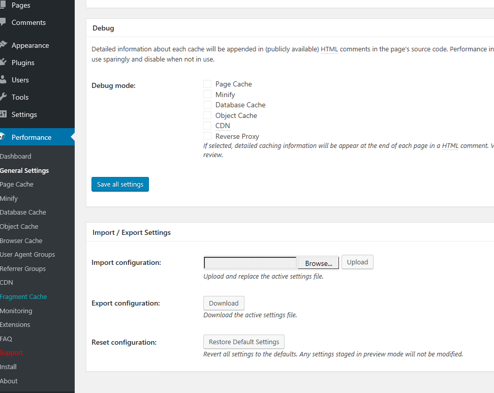 Save W3 Total Cache Settings