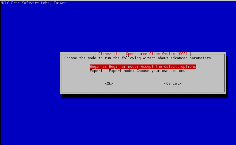 Select Clonezilla Beginner Mode