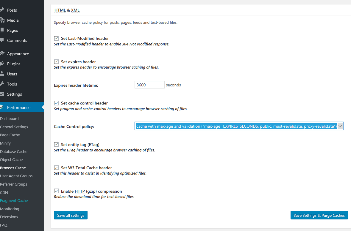 Browser Cache HTML and XML