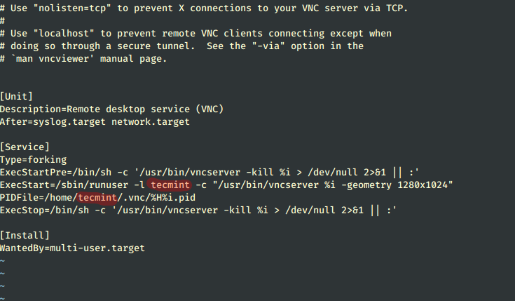 Configure VNC Systemd File
