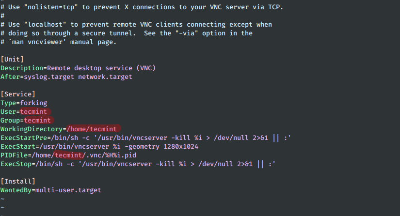 Configure VNC Systemd