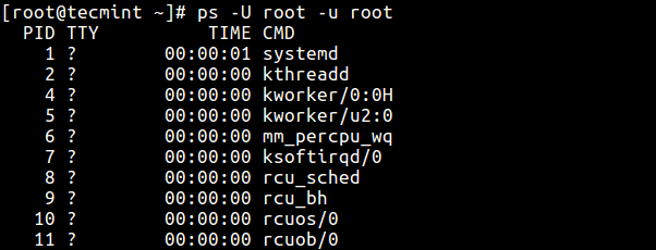 Display Root User Running Processes