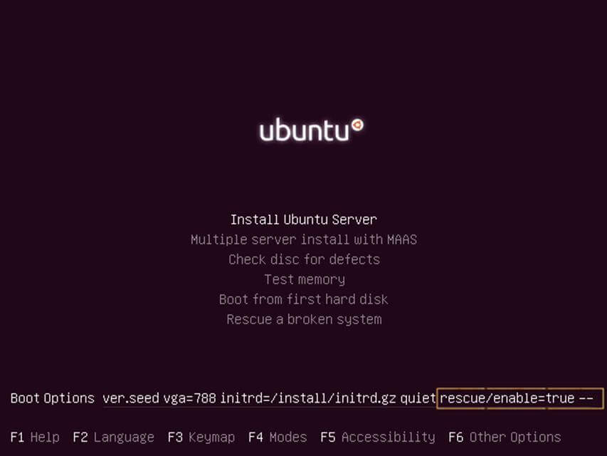 Enable Ubuntu Rescue Boot Option