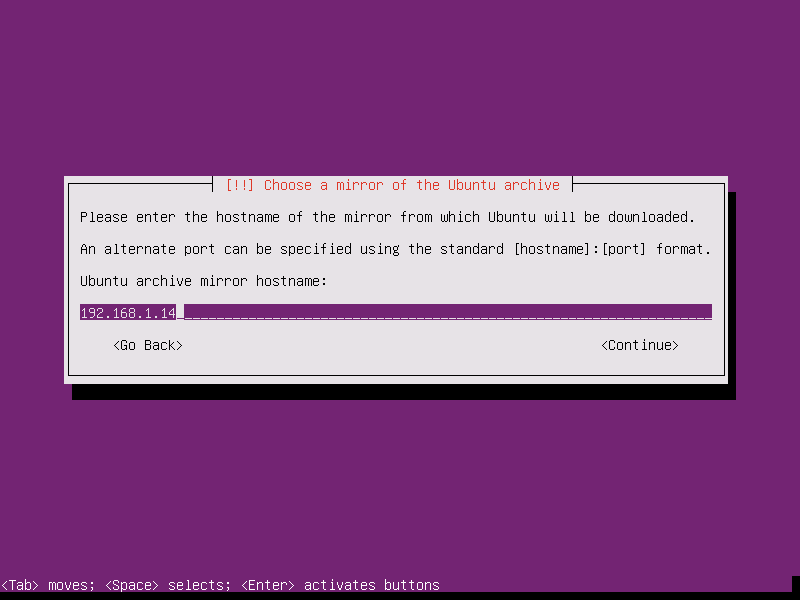 Enter Ubuntu Mirror Archive Hostname