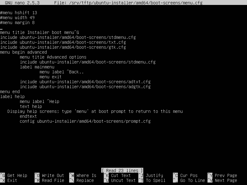 PXE Menu Configuration