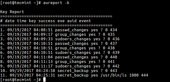 Report Audit Rule Keys