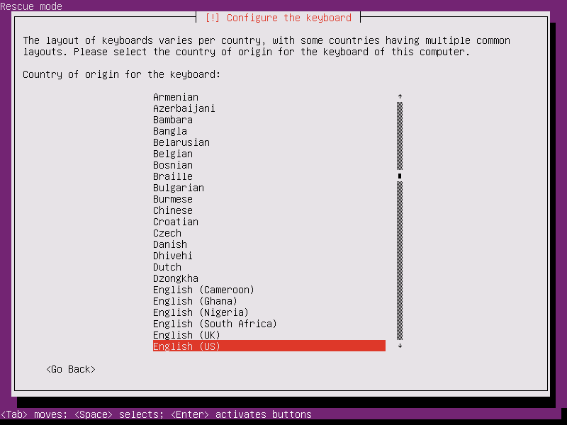 Select Keyboard Country Layout