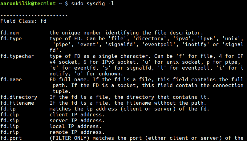 View Sysdig Field Classes