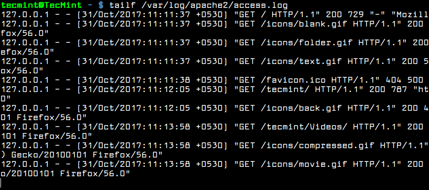 Monitoring Apache Logs. Courtesy: TecMint