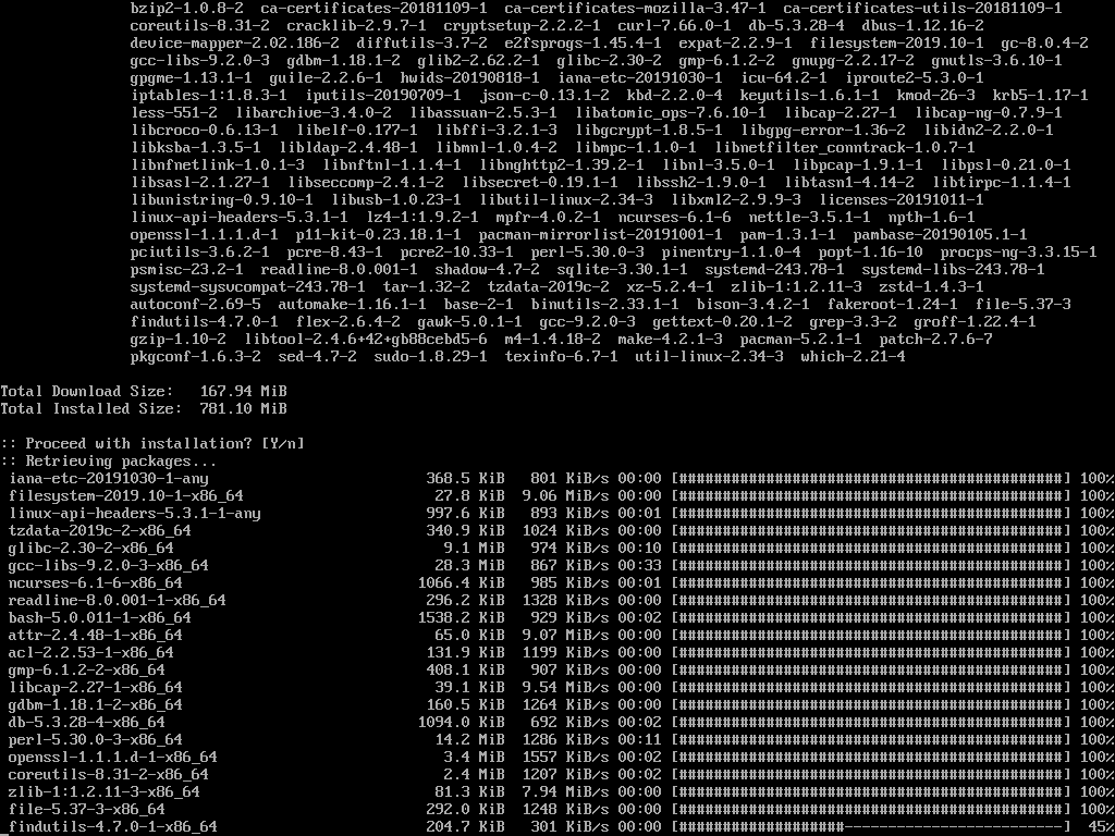 Installazione di Arch Linux in corso