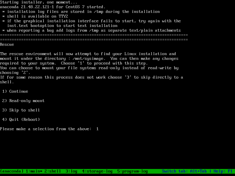 CentOS 7 Rescue Prompt