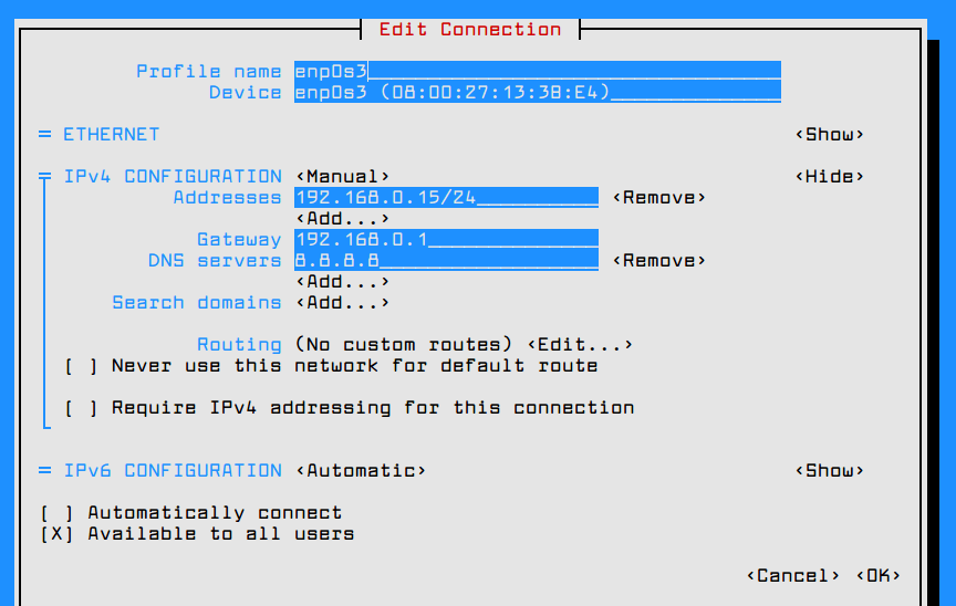 Setup Network IP Address