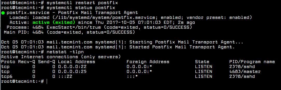 Start and Verify Postfix