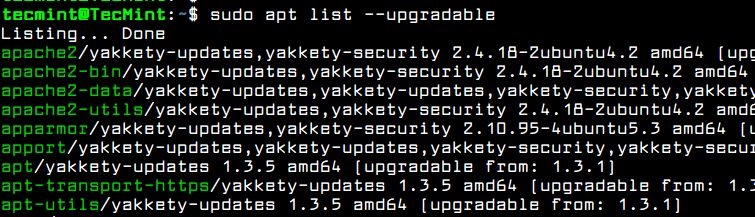 List Upgrade Ubuntu Packages
