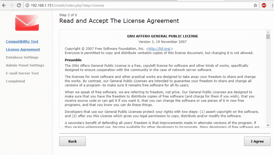 Accept WebMail License Agreement