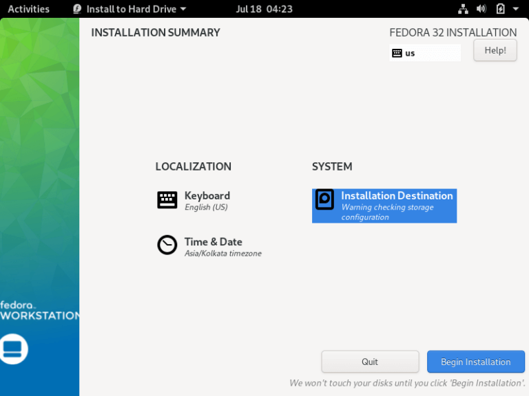 Begin Fedora 32 Installation | Tecmint: Linux Howtos, Tutorials & Guides