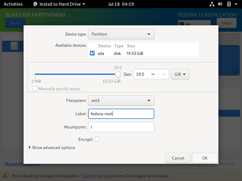 Create New Root Partition