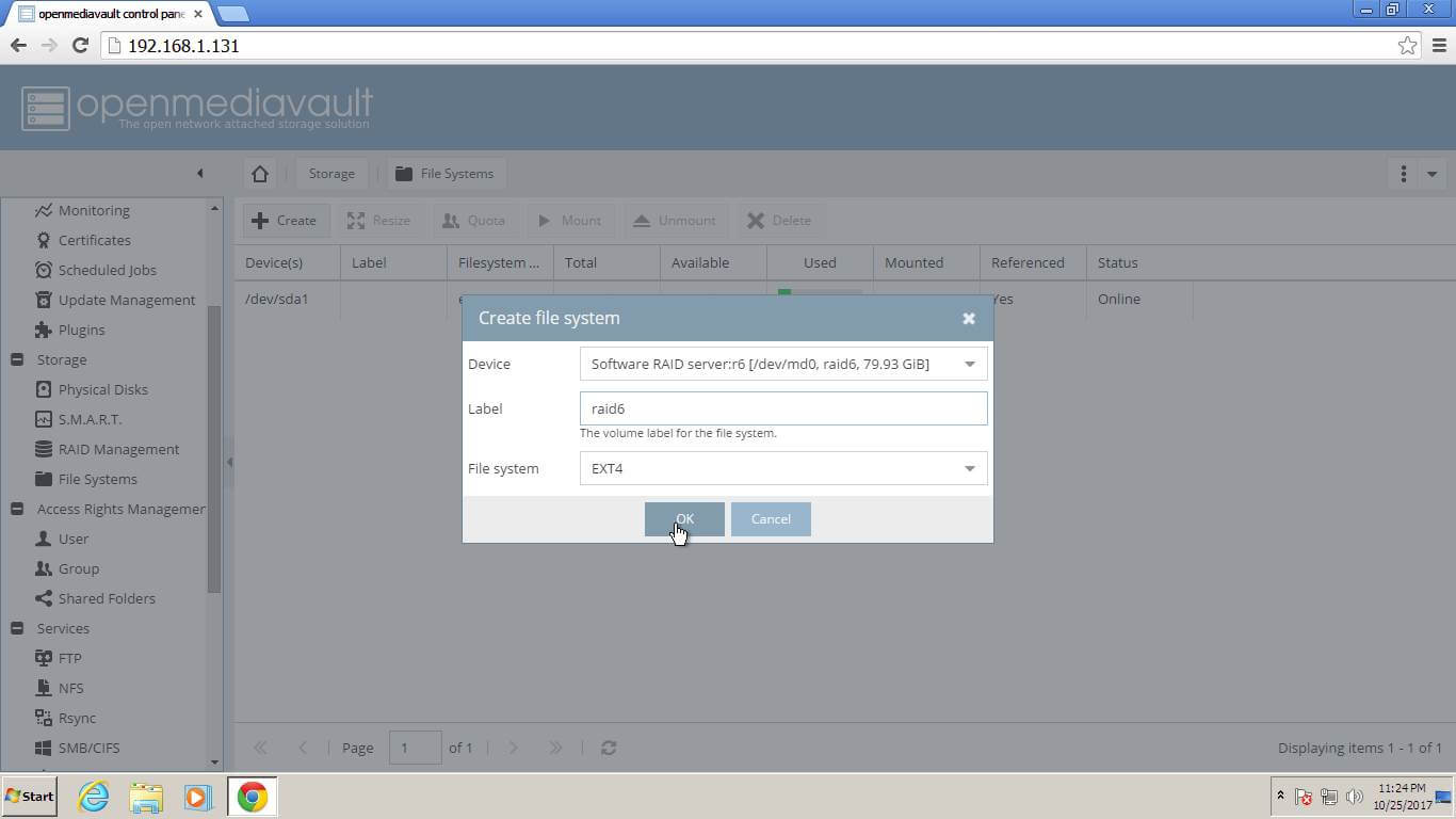 Create OpenMediaVault Filesystem