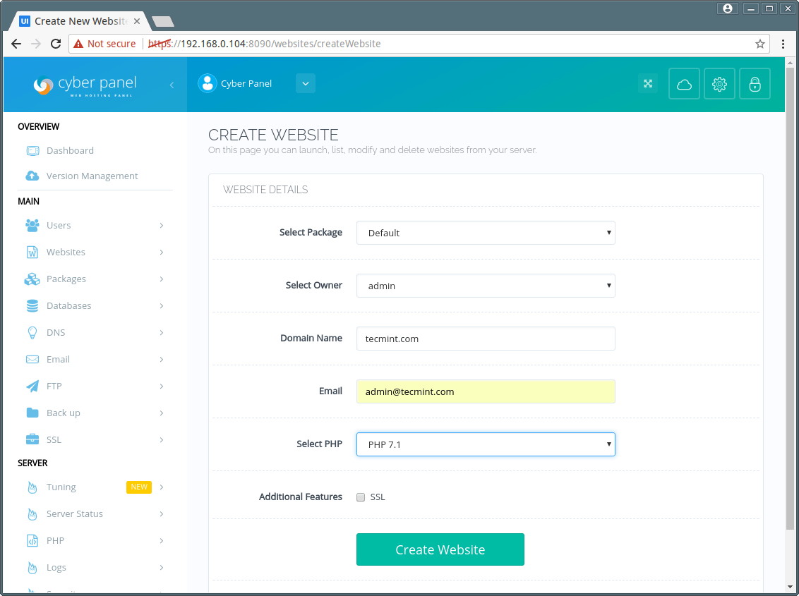 Create Website in CyberPanel