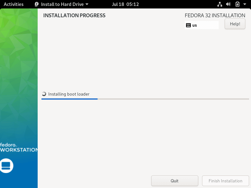 Fedora 32 Installation Progress