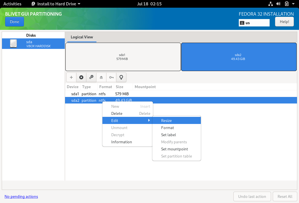 Fedora Blivet GUI Partitioning Tool
