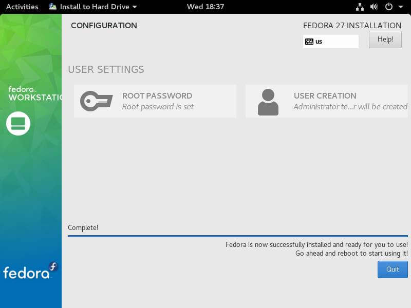 Fedora Installation Completed